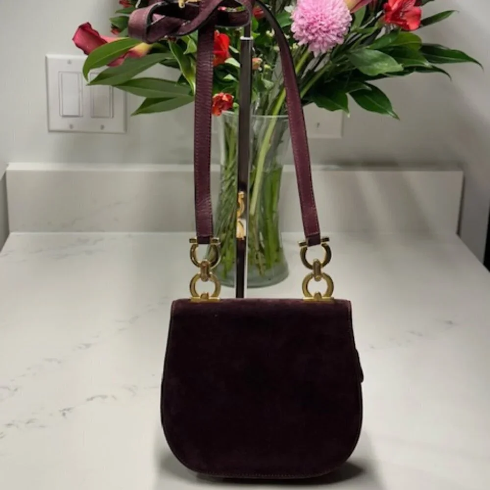 🔥🔥🔥Salvatore Ferragamo Suede Plum/Burgundy Color Crossbody/Shoulder Bag EUC!